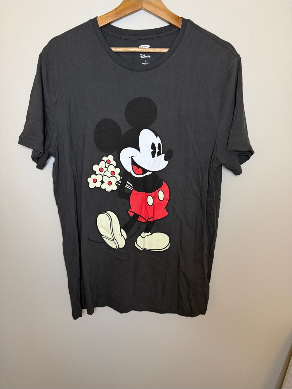 Disney Black Tee Featuring Classic Mickey in Red Shorts